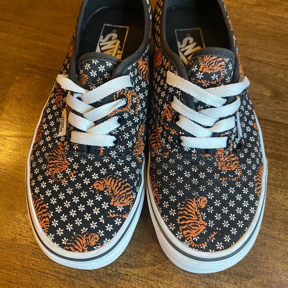 Vans Black and Orange Tiger Print Sneakers